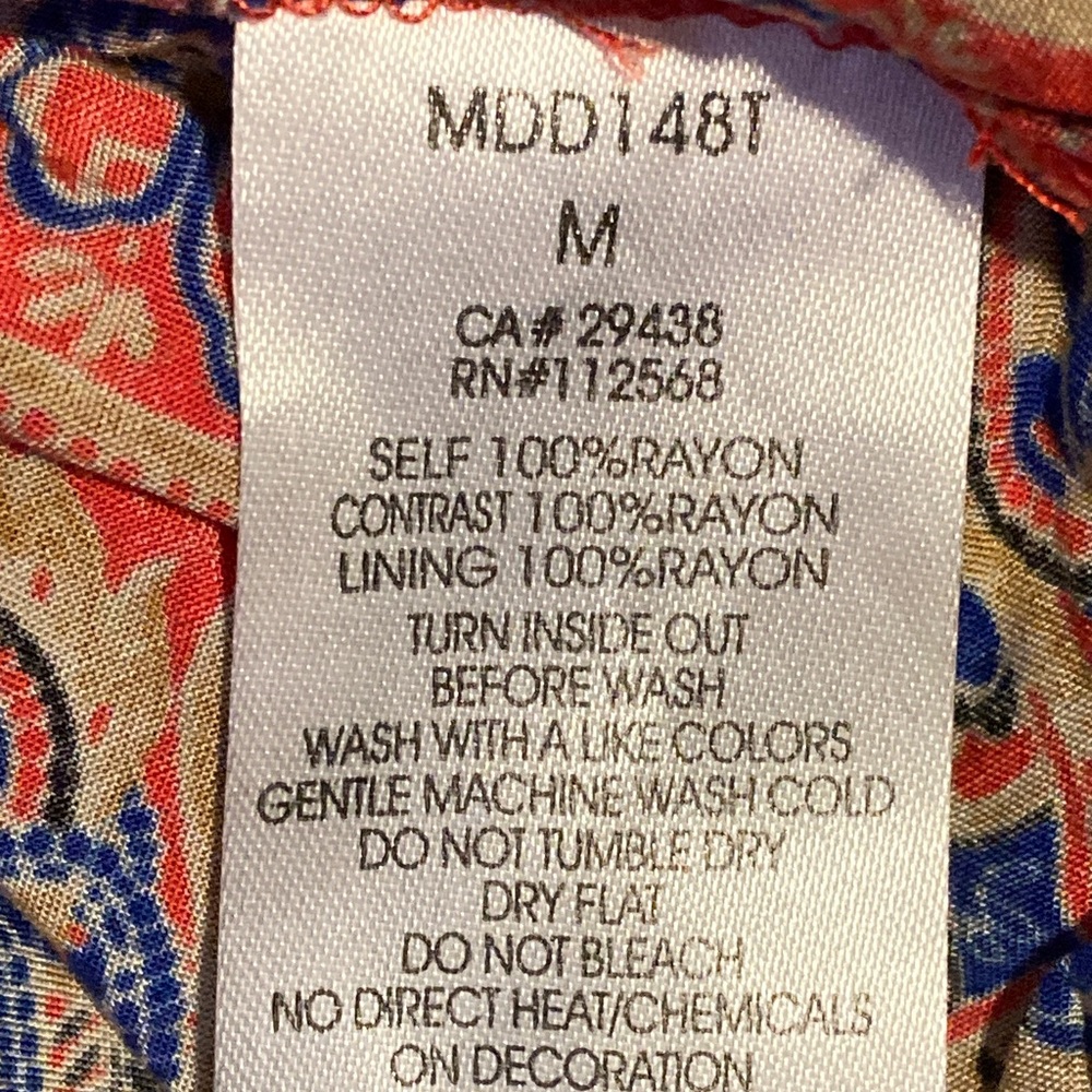 Miss Me Paisley Smocked Waist Handkerchief Hem Mini Dress Red Blue Size Medium - Picture 3 of 8